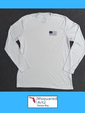 Vapor Apparel Gray Long Sleeve Shirt Large USA Flag Fish UV Fishing Tee